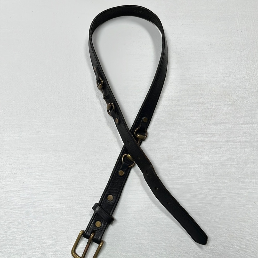 Women's Black Leather Belt with Antique Brass Buckle